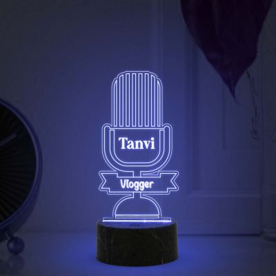 3D Illusion Vlogger Microphone Design Night lamp with Multicolored Light Customized with Name Gift For Kid